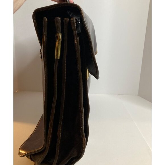 Mens Vintage Italian Leather Briefcase Attache Case Dark Brown 13 x17" Flaw - Picture 4 of 11